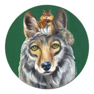 The Coyote and the Chipmunk - Original Whimsical Animal Pop Art Oil Painting For Sale
