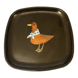 Mid Century Modern Couroc Small Serving Tray Folk Art Duck For Sale