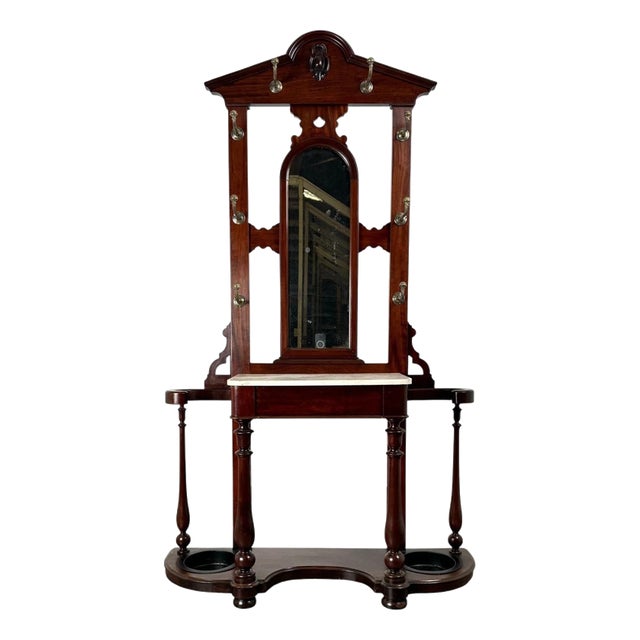 19th Century English Mahogany Marble Top Hall Stand For Sale