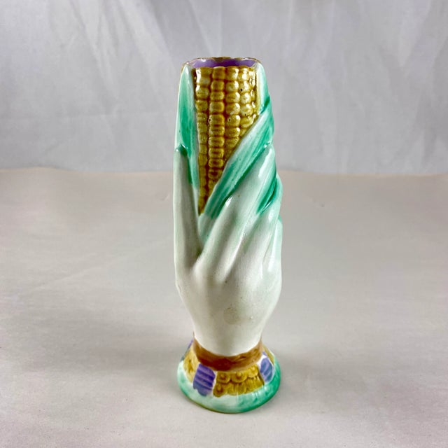 English Wardle English Majolica Glazed Hand Holding Corn Spill or Posy Vase For Sale - Image 3 of 12