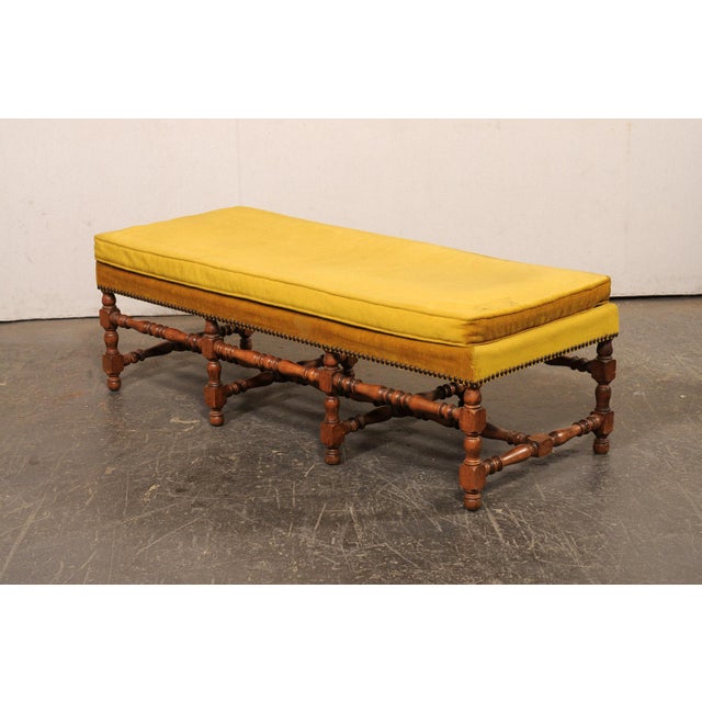 French Upholstered 5 Ft Bench, Mid 20th C. For Sale - Image 9 of 11