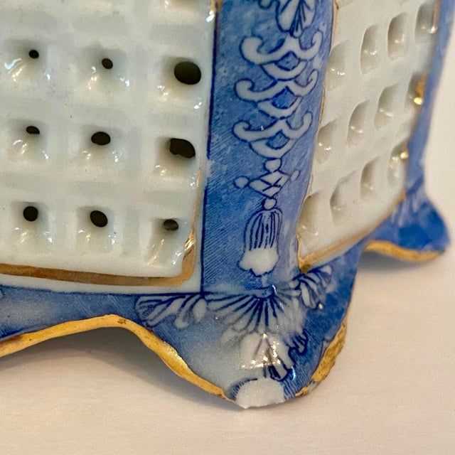 Antique Chinese Blue and White Porcelain Cricket Cage Inkwell For Sale - Image 11 of 15