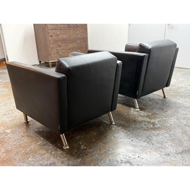 2000 - 2009 Rodolfo Dordoni for Minotti Copenhagen Leather Armchairs, Pair For Sale - Image 5 of 12