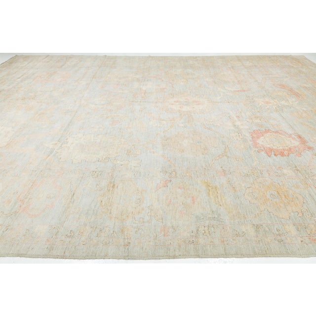 Ivory 14x19 Contemporary Turkish-Style Oushak Hand-Knotted Wool Rug - Muted Neutral For Sale - Image 8 of 12