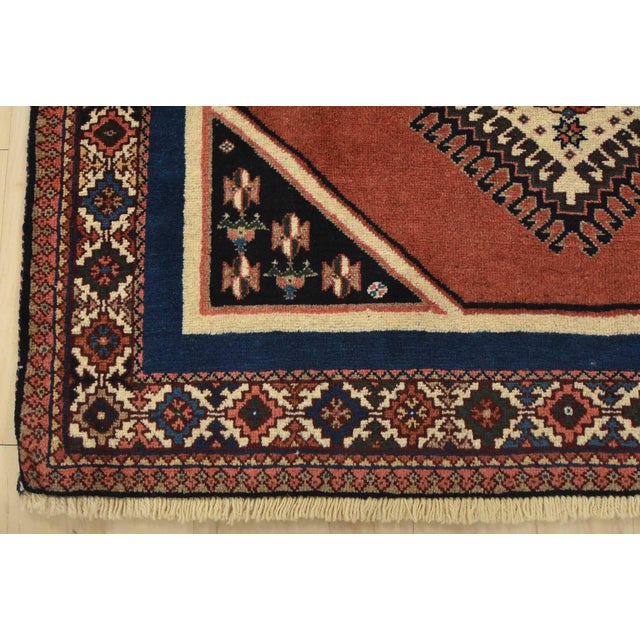 Yalameh Rug 3’3” X 4’9” Red Wool Vintage Tribal Hand-Knotted Oriental Carpet For Sale - Image 9 of 12