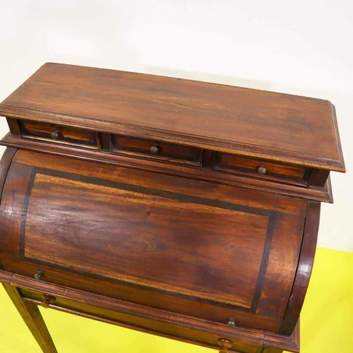Wooden Roll-Top Desk with Three Drawer Lift