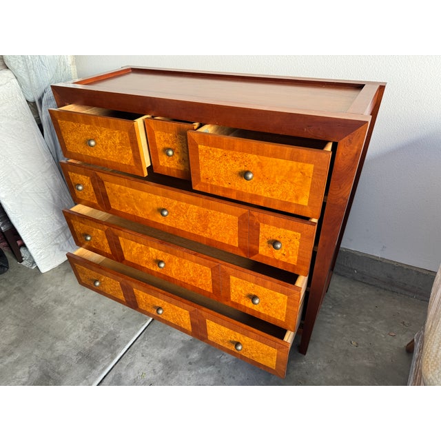 1990s Vintage Baker Furniture Burl and Mahogany Chest With Slate Top – Postmodern / Art Deco Influence For Sale - Image 5 of 10