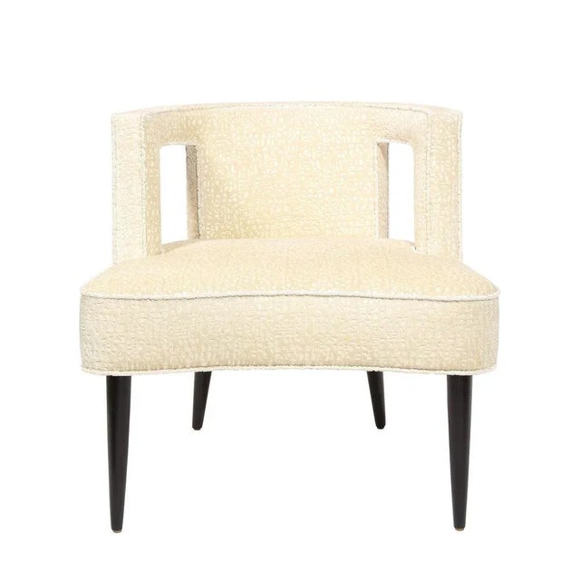 Mid Century Modern Cutout Barrel Back Chair in Pearl Holly Hunt Ecriture Velvet For Sale - Image 13 of 13