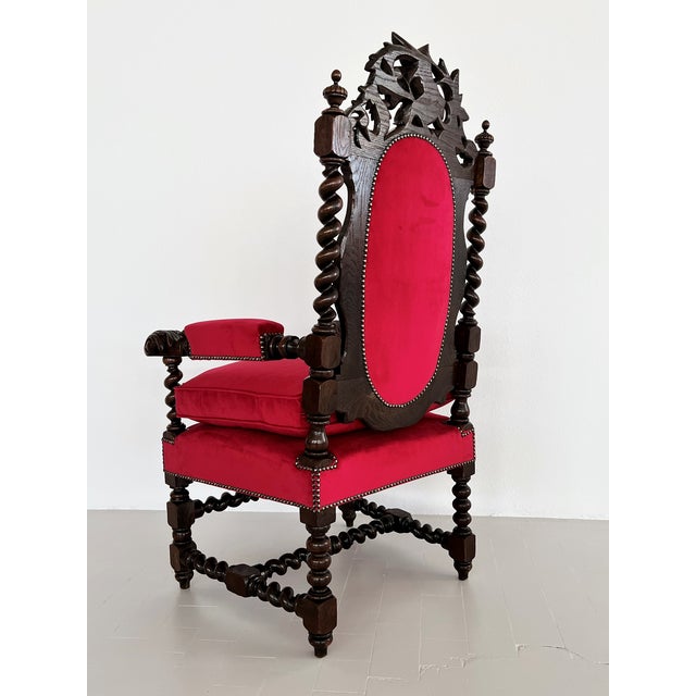 Italian Baroque Throne Armchair in Walnut and Velvet, 1890s-1900s For Sale - Image 12 of 18