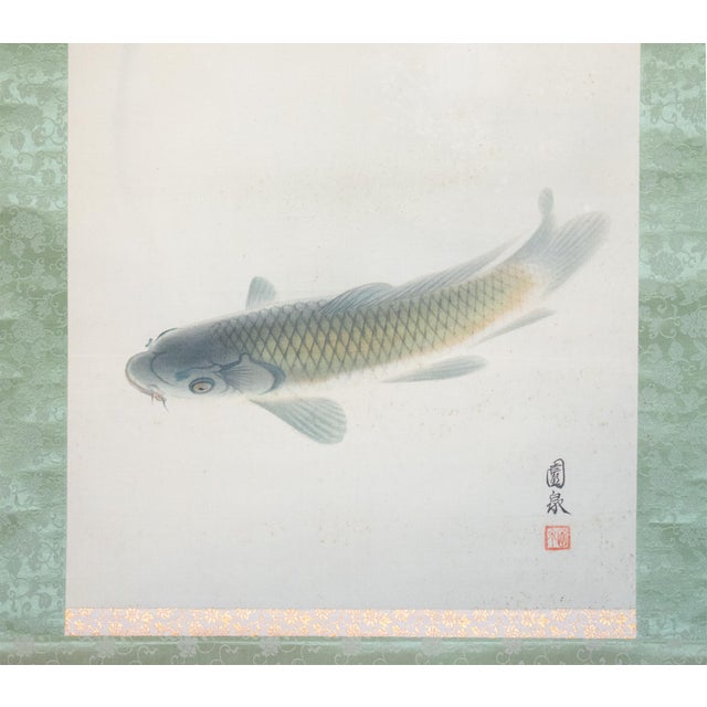 "Leaping Carp", Early Showa Era Japanese Silk Scroll Painting For Sale In Dallas - Image 6 of 18