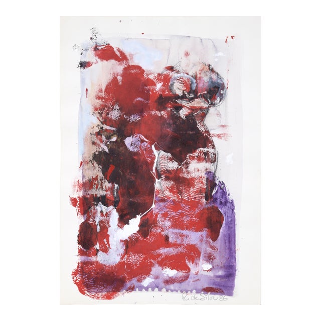 Red, White, and Purple - Abstract Figurative Composition in Acrylic on Paper by Ricardo De Silva For Sale