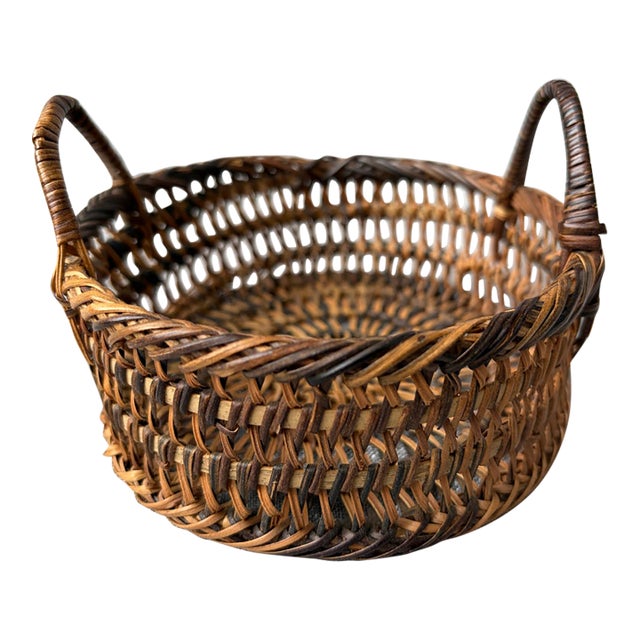 Small Vintage Woven Wicker Basket For Sale