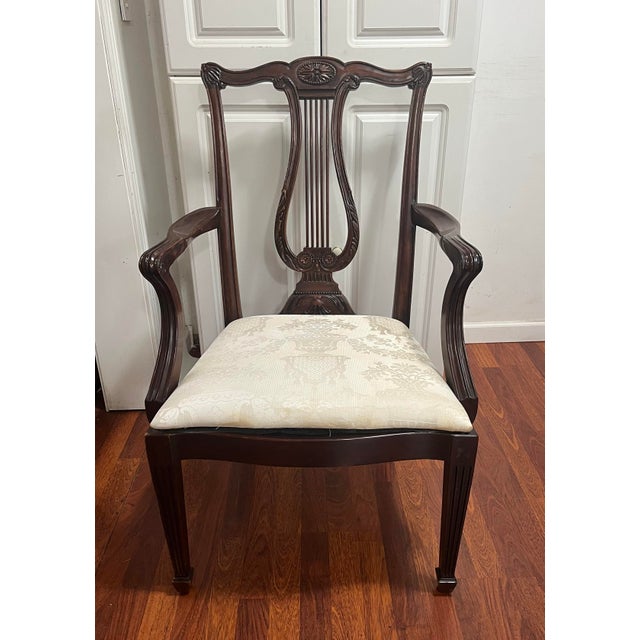 Hepplewhite Arm Chairs Chippendale Dining Desk Henkle Harris Hepplewhite Lyre Back Vintage For Sale - Image 3 of 6