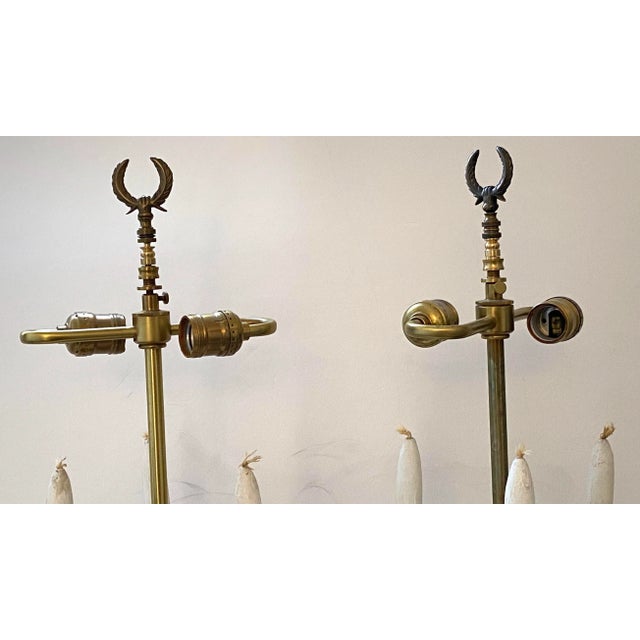 Pair of French Empire Revival Candelabra Lamps Bronze For Sale In West Palm - Image 6 of 13