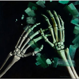 Emerald Shadow #2 by Kevin A. Moore | Oil on panel Painting of two skeletal hands reaching out For Sale
