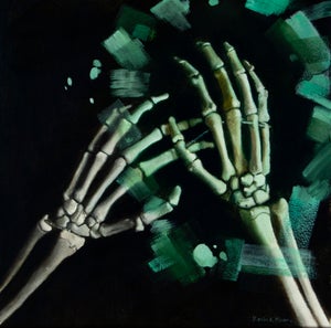Emerald Shadow #2 by Kevin A. Moore | Oil on panel Painting of two skeletal hands reaching out