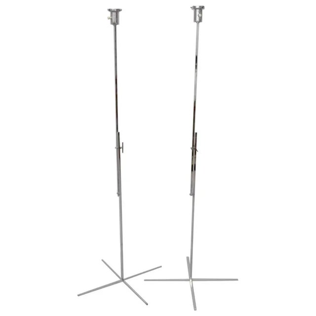 One Left Kurt Verson Style Thin Line Adjustable Height Chrome Floor Lamps For Sale - Image 9 of 9
