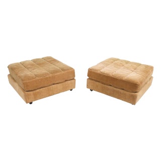 Ottomans in Mustard Yellow Velour by Roche Bobois - A Pair For Sale