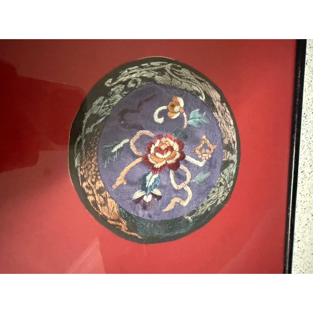 Asian Antique Chinese Silk Embroidery Patches Late Qing Dynasty Framed 11x19 For Sale - Image 3 of 7
