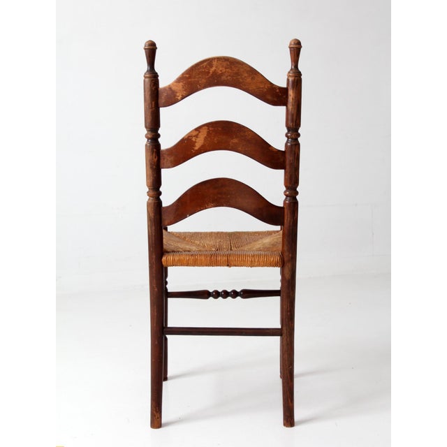Brown Vintage 1930s Tell City Rush Seat Ladder Back Chair For Sale - Image 8 of 17