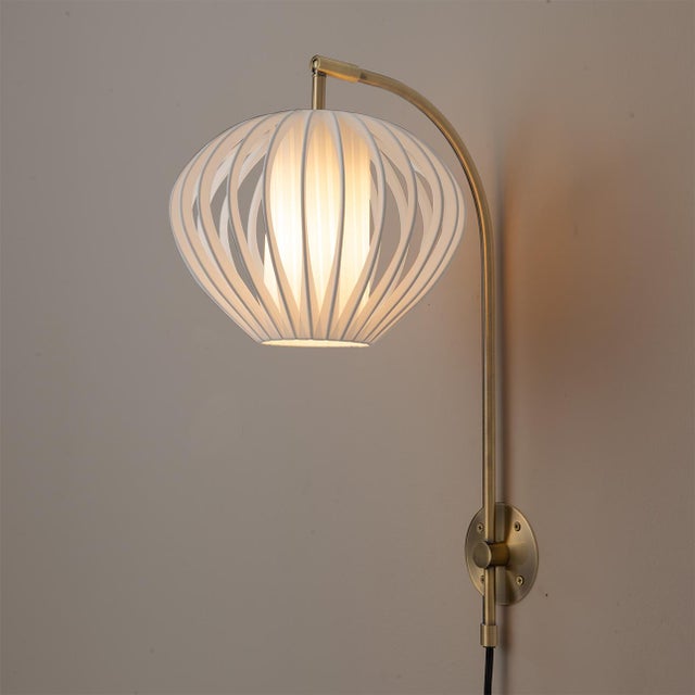 Contemporary Bloom Wall Lamp Sconce - Weathered Brass, 10" Dia, Shade, Plug-In For Sale - Image 3 of 8