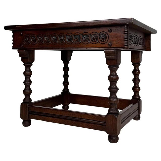 Small Early 20th Century Antique English Oak Side Table For Sale - Image 9 of 11