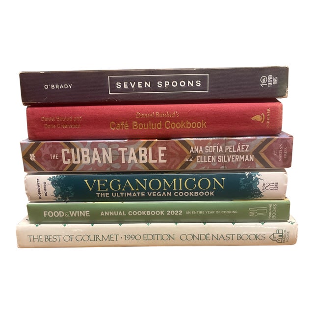 Curated Culinary Decorative Book Stack – Chef’s Kitchen Library, Set of 6 For Sale