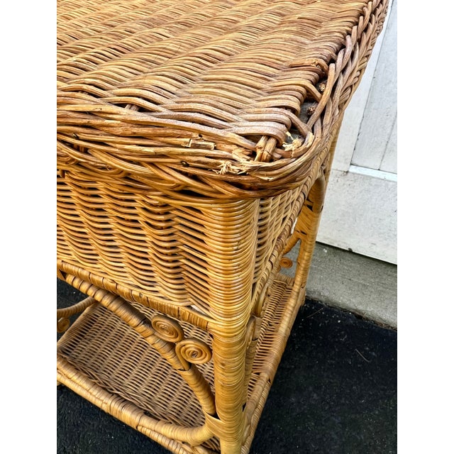 Vintage Wicker Side Table Nightstand With Drawer For Sale - Image 9 of 12