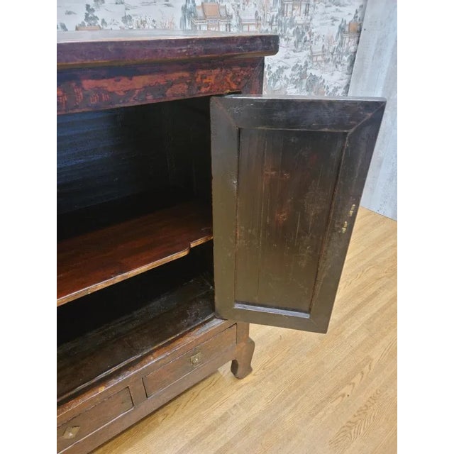 Antique Shanxi Province Elmwood Lacquered Cabinet For Sale In Chicago - Image 6 of 12
