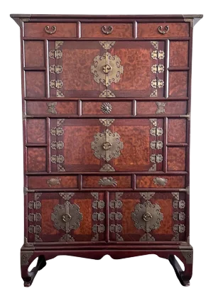 Korean Mandarin Duck Wedding Cabinet with Burl Wood Panels