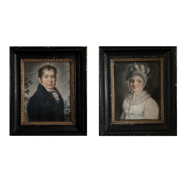 Portraits, 1820-1830, Pastel Drawings, Framed, Set of 2 For Sale - Image 8 of 8