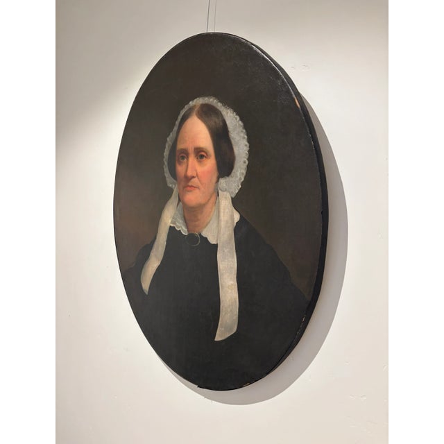 Mid 19th Century Original 19th Century American Oval Oil Portrait Painting For Sale - Image 5 of 12