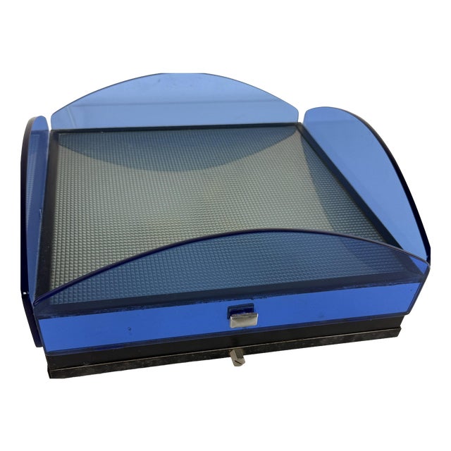 Three-Light Ceiling Lamp in Blue Stained Glass, 1960s For Sale