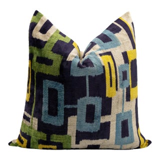 Handmade Velvet Throw Pillow With Modern Geometric Design & Down Feather Insert For Sale