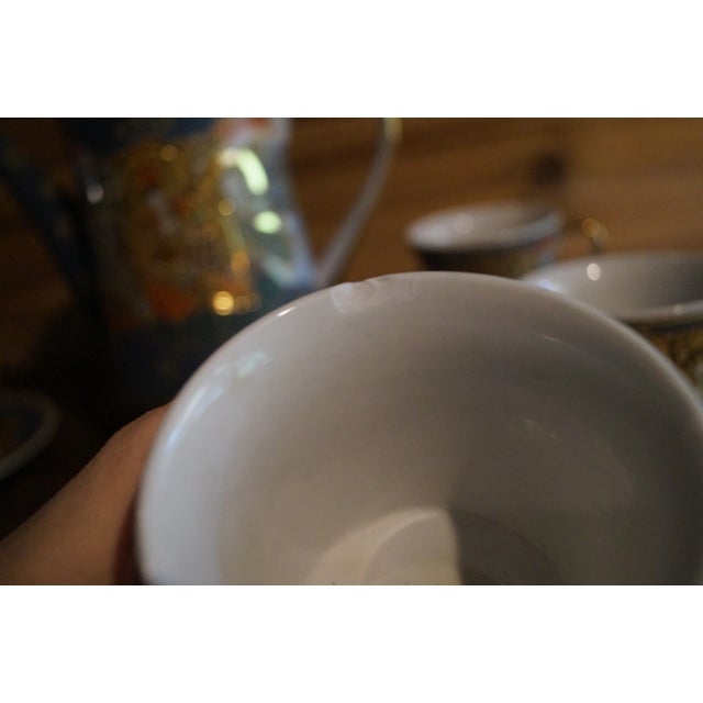 1950s Satsuma Moriage Hand-Painted Porcelain Tea Pot Set- 17 Pieces For Sale - Image 12 of 12