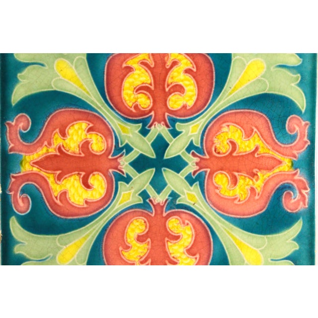Art Nouveau 1901-02 English Art Nouveau Ceramic Majolica Glazed Tile Floral, Lilies For Sale - Image 3 of 12