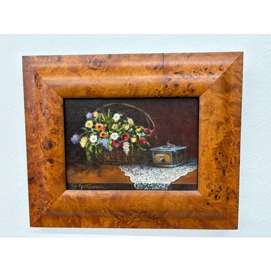 Realism 1980s Val Gottesman Oil Painting – Framed Floral Still Life in Basket, Signed Original For Sale - Image 3 of 8