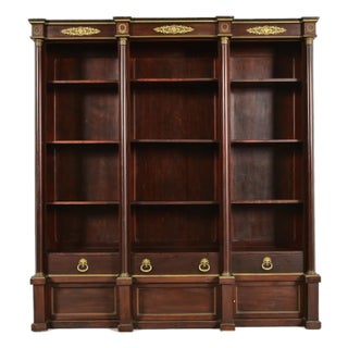 Jacob-Desmalter Style Antique French Empire Mahogany Bibliotheque Bookcase Cabinet With Mounted Gilt Bronze Ormolu, Circa 1880s For Sale