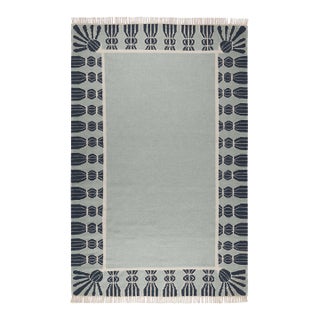 Part & Parcel Goods Wool Tassel Rug, 10' x 14', Sky Blue, Navy and Eggshell For Sale