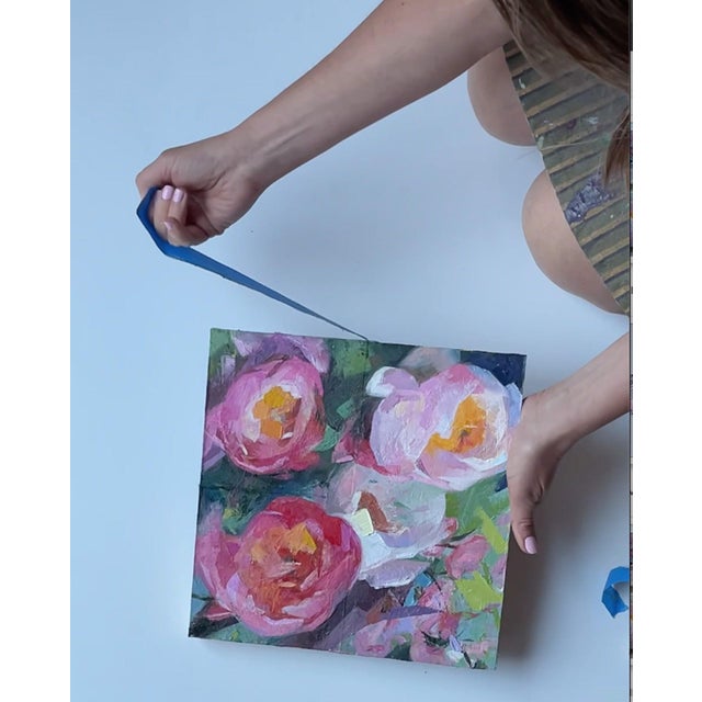 Early 21st Century Four Peonies by Yana Beylinson | Oil on panel (polyptych) Oil painting of four peonies. For Sale - Image 5 of 5