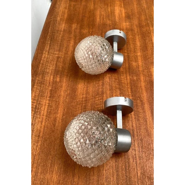 Vintage Space Age Glass and Metal Wall Lamp Sconce, 1970s, Set of 2 For Sale - Image 17 of 18