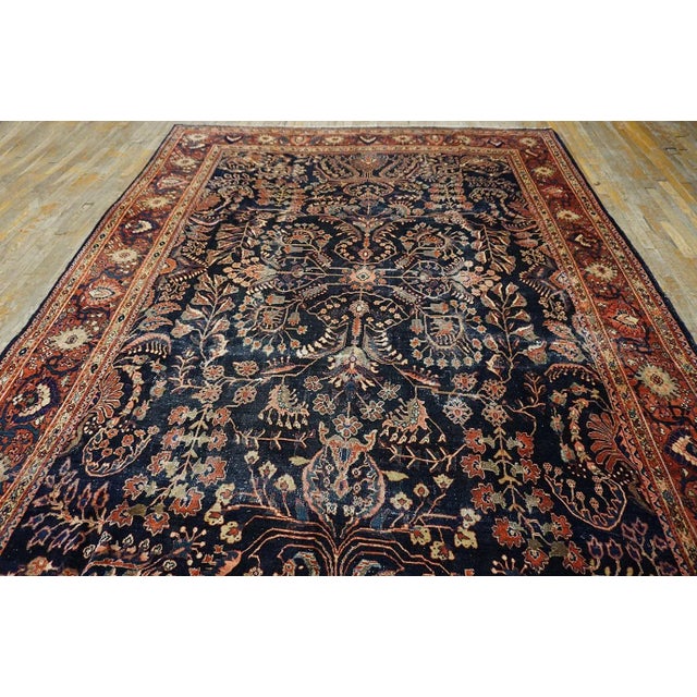 1930s Blue Navy Floral Antique Persian Sarouk Farahan Carpet 8'8" X 12'8" Woven Wool Rug For Sale In New York - Image 6 of 9