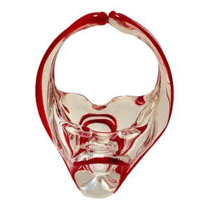 1970s Murano Style Organic Glass Basket Shaped Sculpture Bowl, Made in China by Crystal Brand