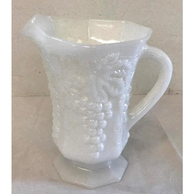 White Vintage Milk Glass Pitcher With Grape Motif For Sale - Image 8 of 8