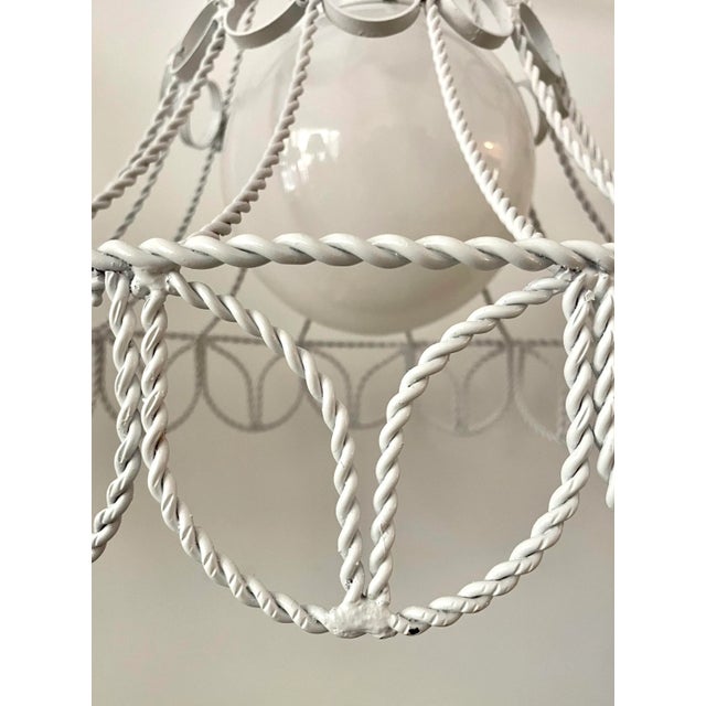 Mid 20th Century Mid Century Modern White Twisted Metal Pendant Light For Sale In Los Angeles - Image 6 of 13
