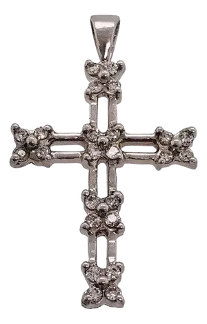 14 Karat White Gold Cross Pendant With Diamonds 0.25 Total Diamond Weight