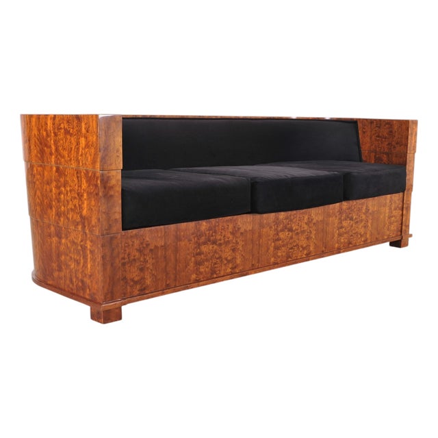 Leon Rosen Art Deco Style Burlwood Waterfall Sofa Settee For Sale