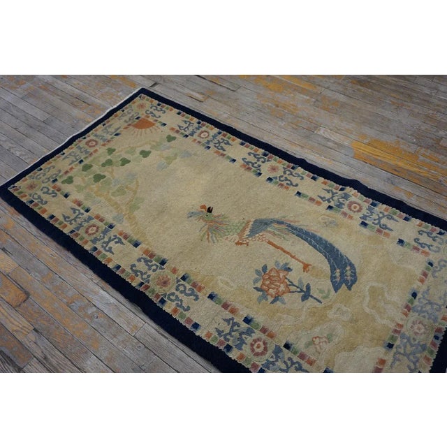 1930s Beige Peacock Scene Pictorial Antique Chinese Peking Carpet 3' X 5'9" Knotted Wool Rug For Sale - Image 10 of 13