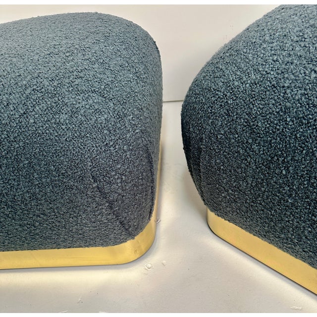 1980s Pair of Karl Springer "Shuffle" Poufs in Brass, Usa C 1980s For Sale - Image 5 of 10