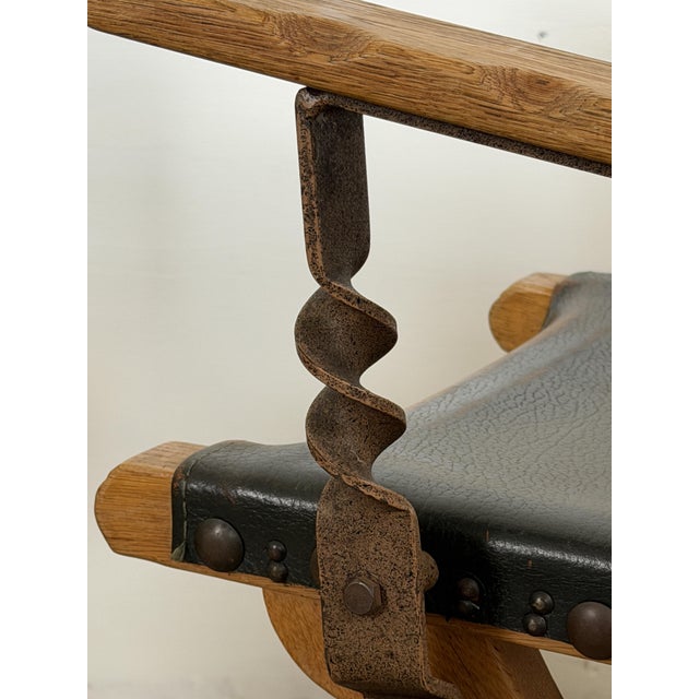 Wood Brutalist Dutch Oak and Leather X-Frame Chairs by Bram Sprij, 1960s, Set of 6 For Sale - Image 7 of 16